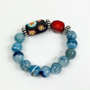 Blue Agate Coral Glass Bead Stretch Bracelet